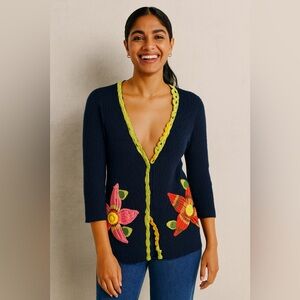 Sparrow Embroidered Navy Floral Cardigan Eclectic Grandpa Fairycore Scandi L